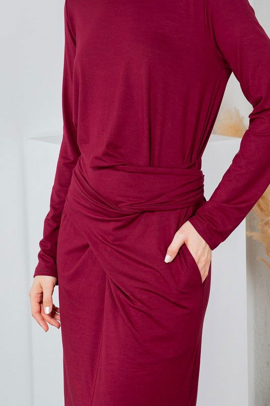 Waist Wrap Dress-with Pockets-SOLID us.meeeshop - 