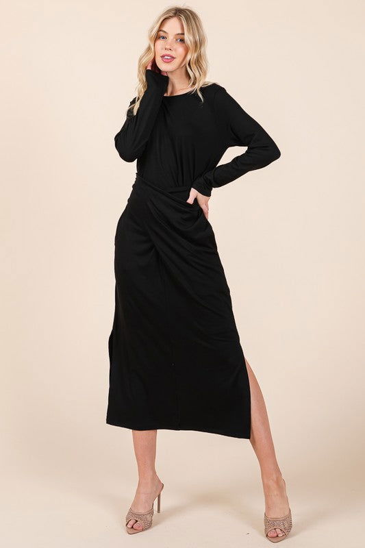 Waist Wrap Dress-with Pockets-SOLID us.meeeshop - 