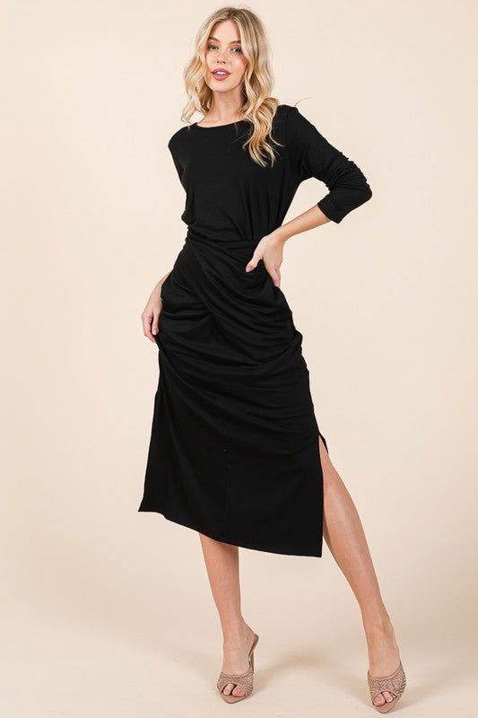 Waist Wrap Dress-with Pockets-SOLID - us.meeeshop