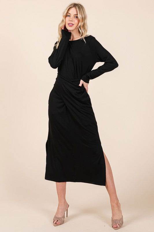 Waist Wrap Dress-with Pockets-SOLID - us.meeeshop