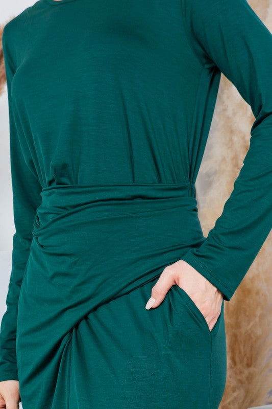 Waist Wrap Dress-with Pockets-SOLID - us.meeeshop