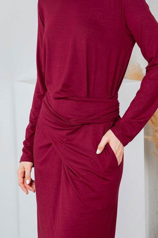 Waist Wrap Dress-with Pockets-SOLID - us.meeeshop