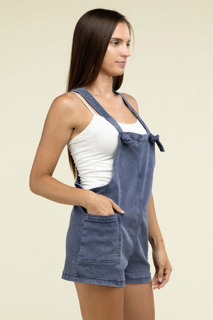 ZENANA Washed Knot Strap Romper - us.meeeshop