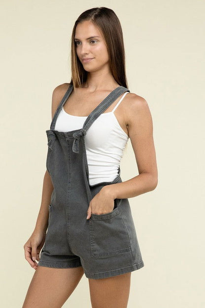 ZENANA Washed Knot Strap Romper - us.meeeshop