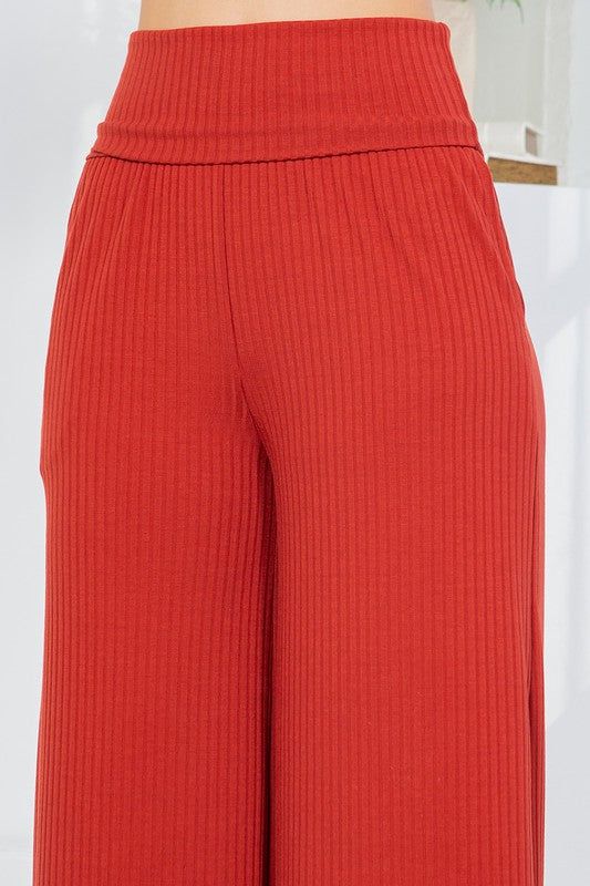 Wide Leg Ribbed Pants with Side Pockets us.meeeshop - 