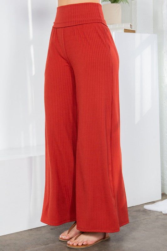 Wide Leg Ribbed Pants with Side Pockets us.meeeshop - 