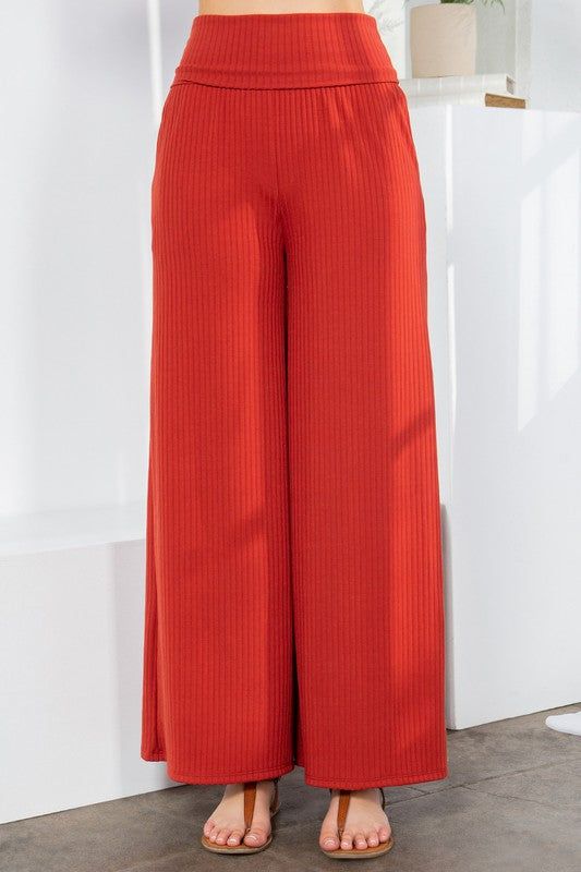 Wide Leg Ribbed Pants with Side Pockets us.meeeshop - 