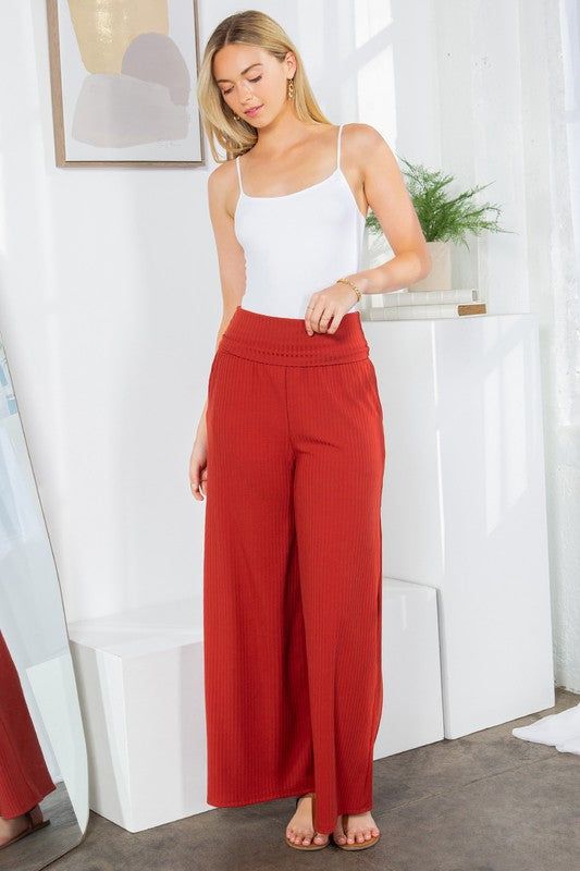 Wide Leg Ribbed Pants with Side Pockets us.meeeshop - 