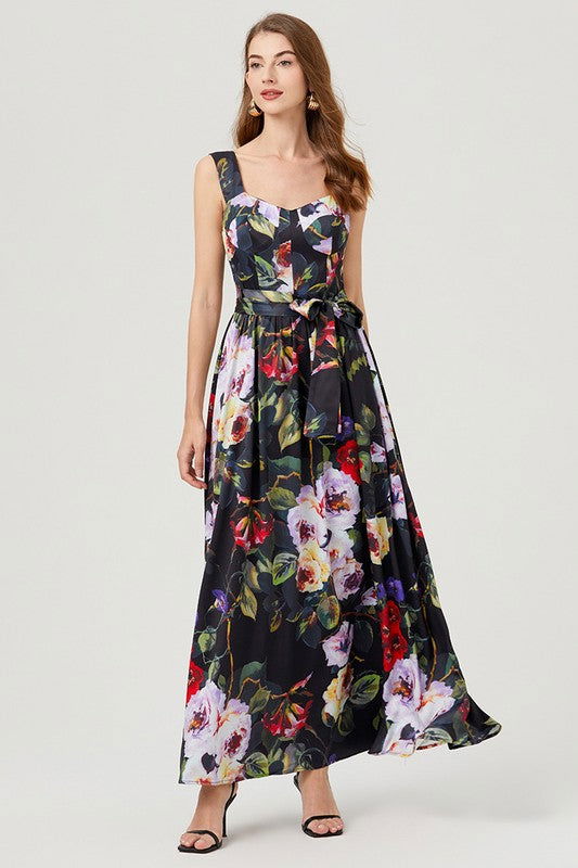 Women Black Floral Fashion Long Maxi Dress us.meeeshop - 