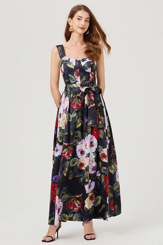 Women Black Floral Fashion Long Maxi Dress us.meeeshop - 