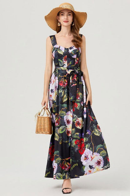 Women Black Floral Fashion Long Maxi Dress us.meeeshop - 