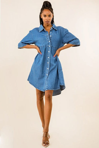 Women Blue Fashion Denim Dress us.meeeshop - 