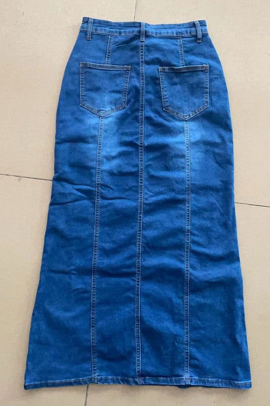 Women Fashion Denim Maxi Skirts us.meeeshop - 