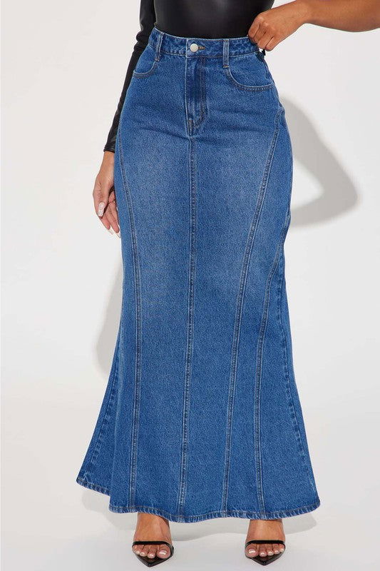 Women Fashion Denim Maxi Skirts us.meeeshop - 