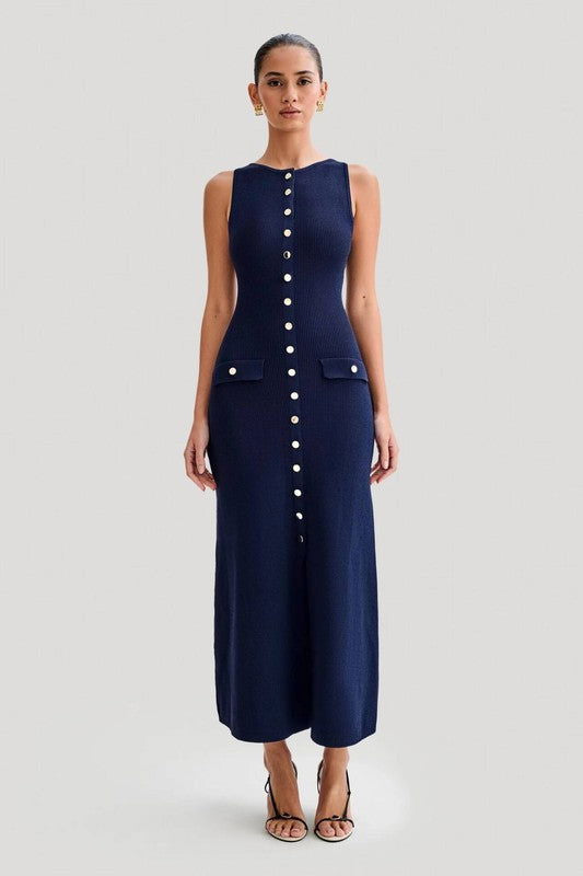 Women Fashion Long Maxi Knit Dress In Navy us.meeeshop - Dresses