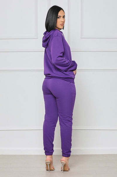 Women Purple Fashion Top Two Piece Pant Set us.meeeshop - 