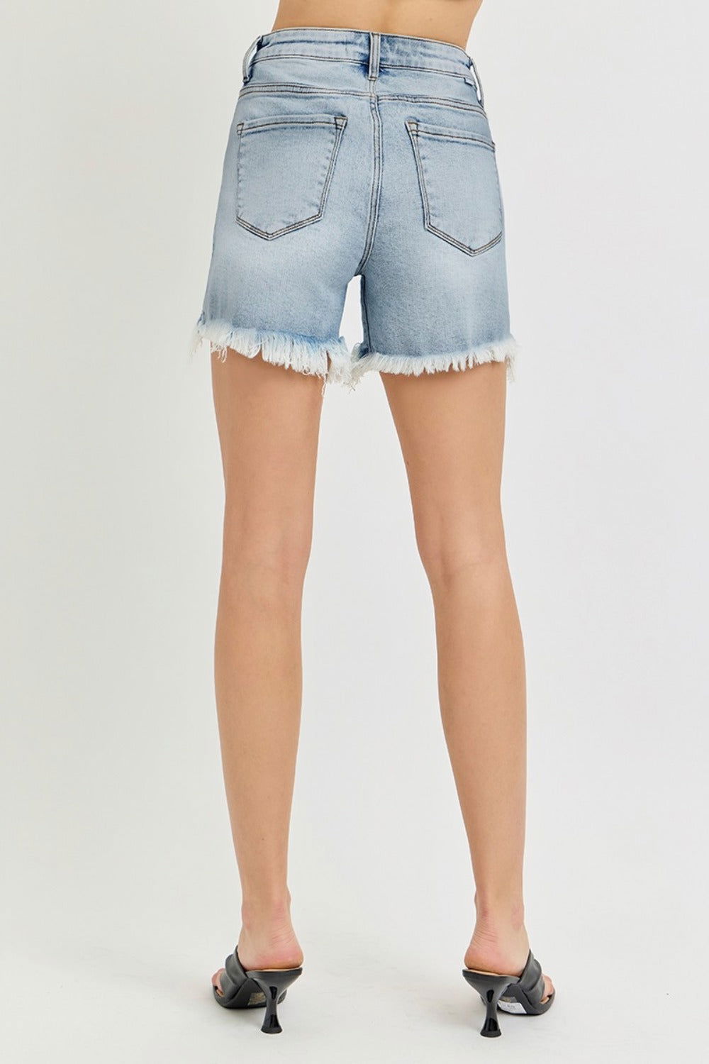 Women's RISEN High Rise Side Step Hem Denim Shorts - us.meeeshop