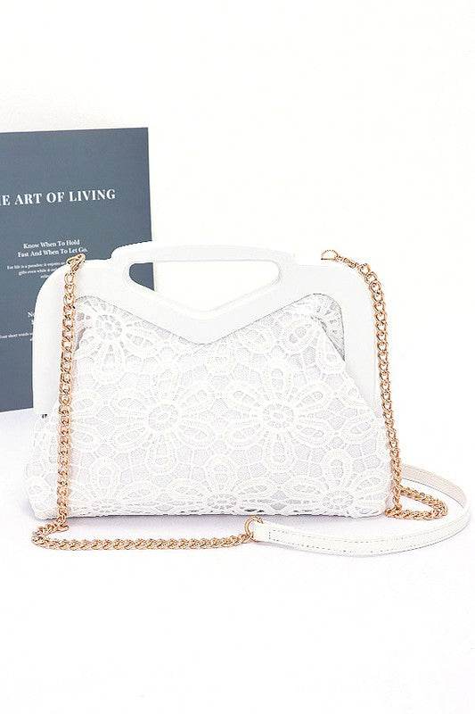 Wooden Frame Crochet Flower Top Handle Clutch - us.meeeshop