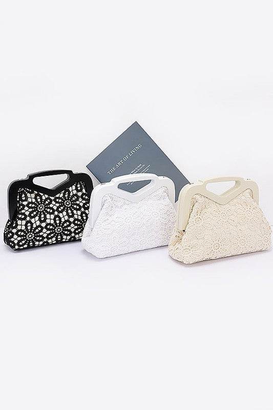 Wooden Frame Crochet Flower Top Handle Clutch - us.meeeshop