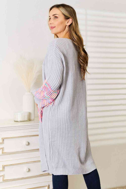 Woven Right Fringe Sleeve Dropped Shoulder Cardigan us.meeeshop - 