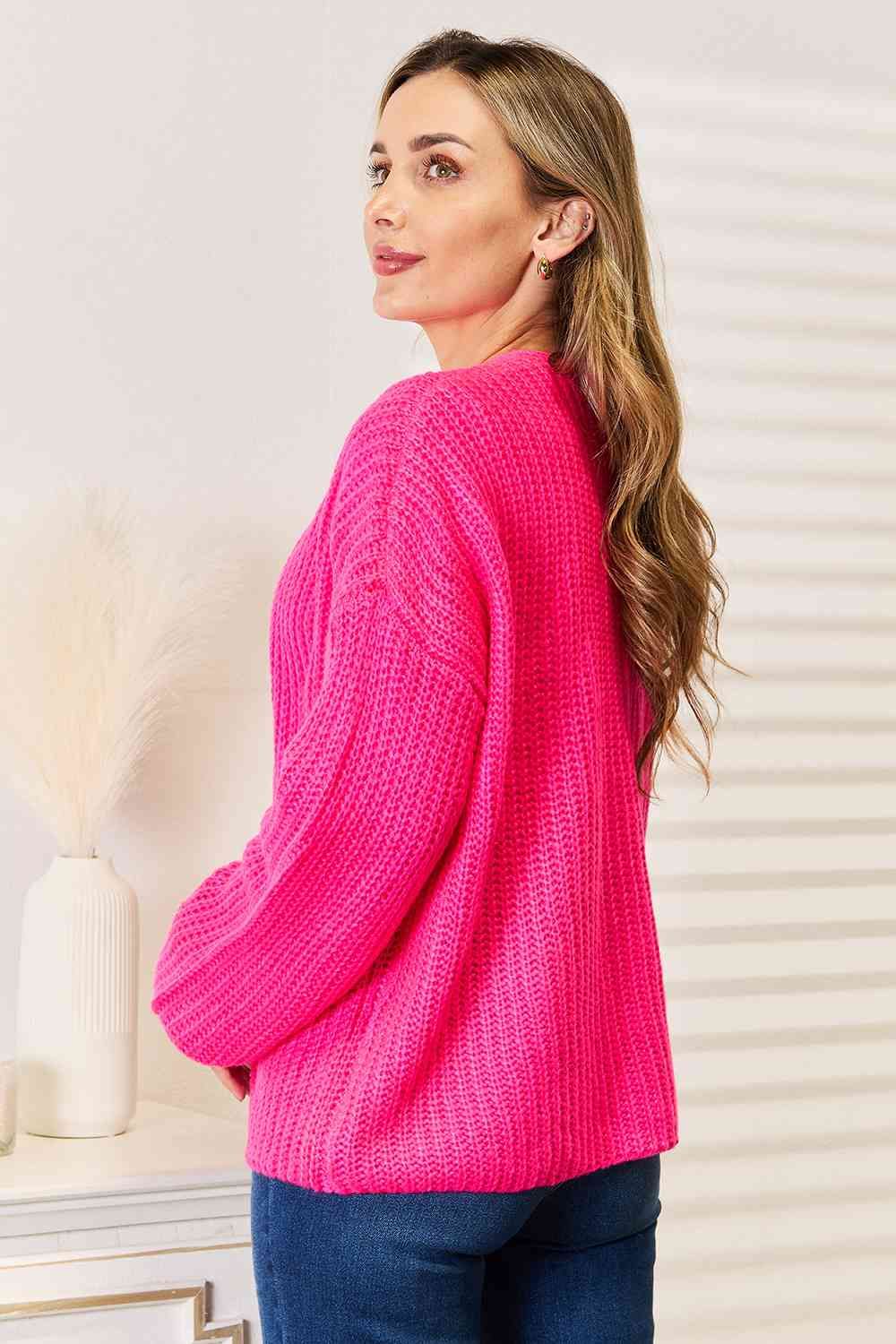 Woven Right Rib-Knit Open Front Drop Shoulder Cardigan us.meeeshop - 