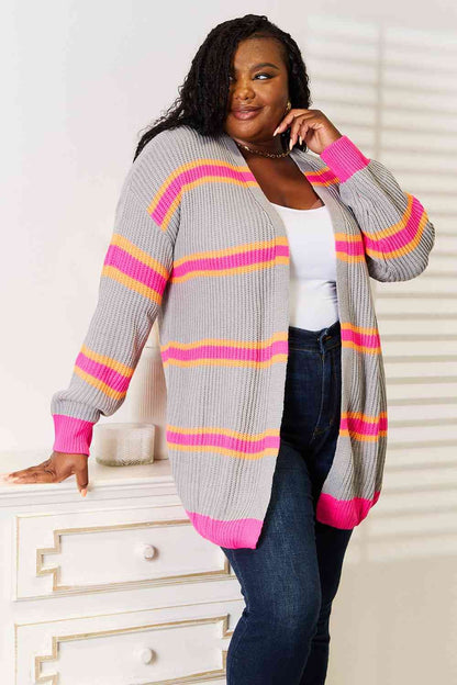 Woven Right Ribbed Long Sleeve Cardigan us.meeeshop - 