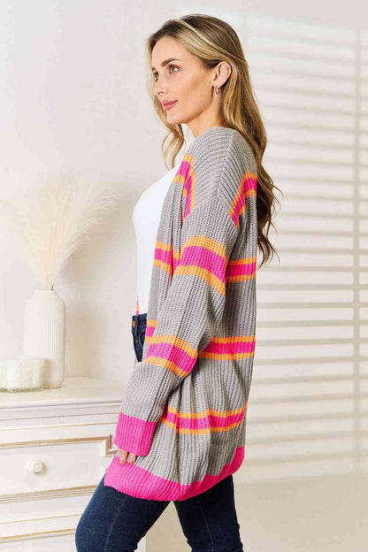 Woven Right Ribbed Long Sleeve Cardigan us.meeeshop - 