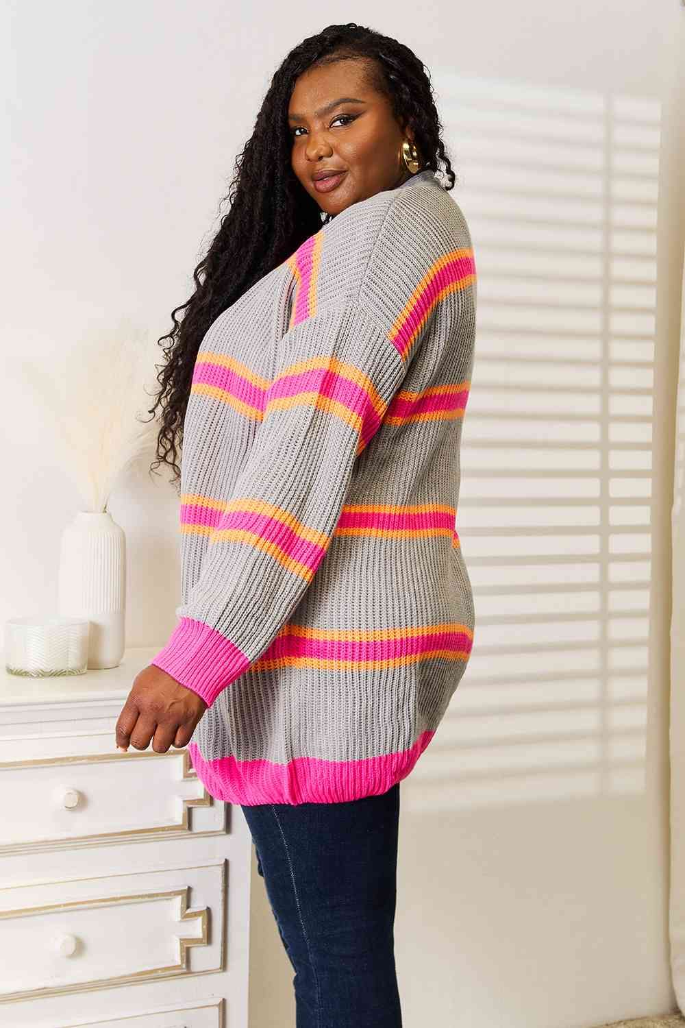 Woven Right Ribbed Long Sleeve Cardigan us.meeeshop - 