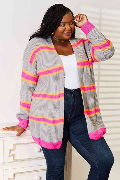 Woven Right Ribbed Long Sleeve Cardigan us.meeeshop - 