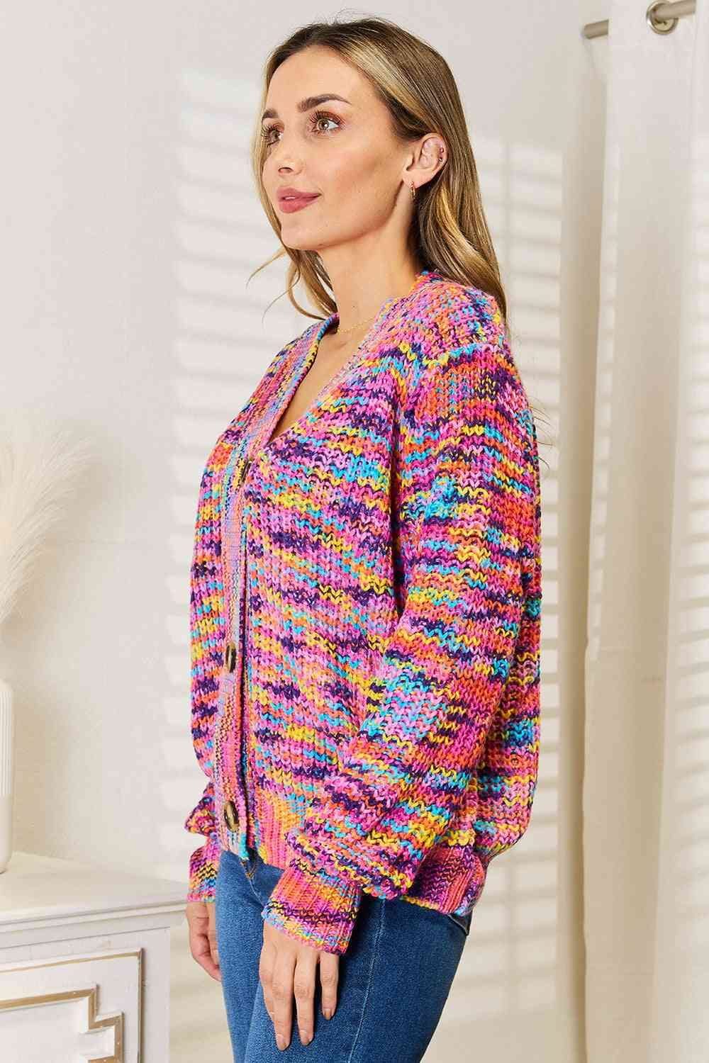 Woven Right V-Neck Long Sleeve Cardigan us.meeeshop - 