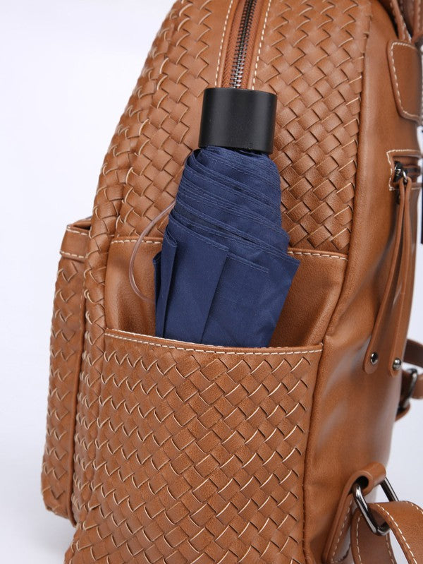 Woven backpack purse for women brown Big | us.meeeshop