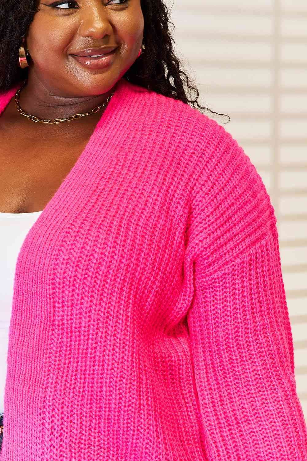 Woven Right Rib-Knit Open Front Drop Shoulder Cardigan - us.meeeshop