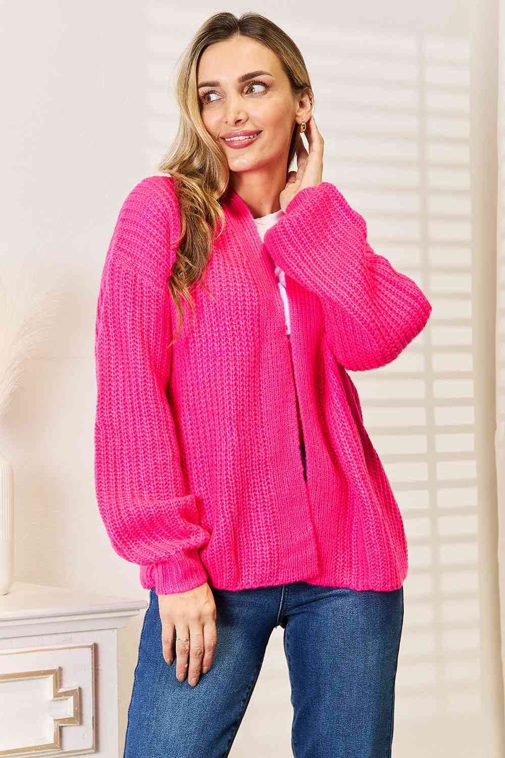 Woven Right Rib-Knit Open Front Drop Shoulder Cardigan - us.meeeshop