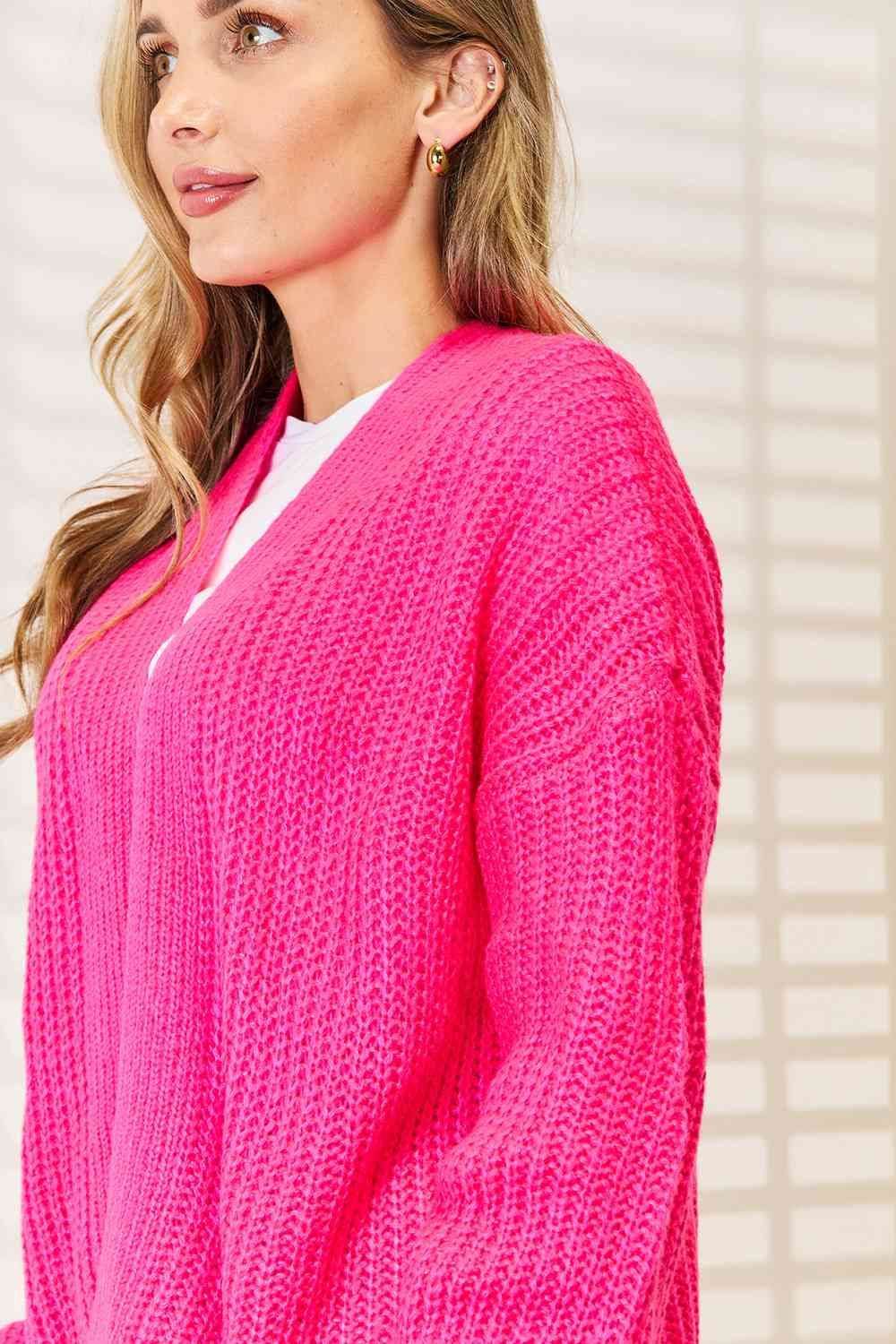 Woven Right Rib-Knit Open Front Drop Shoulder Cardigan - us.meeeshop