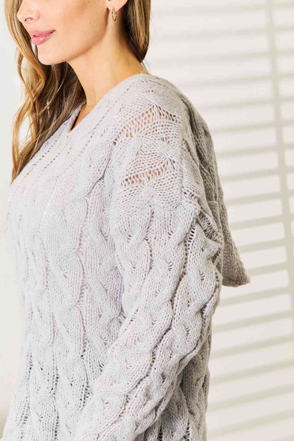 Woven Right Cable-Knit Hooded Sweater - us.meeeshop