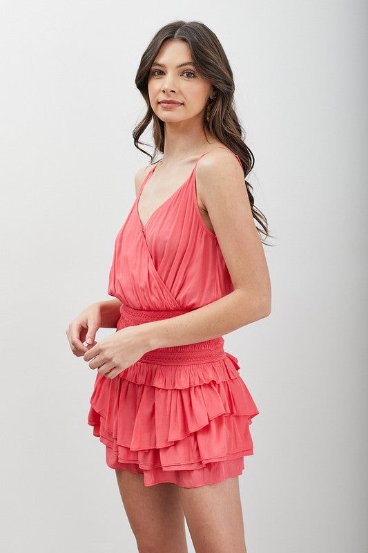 Wrap Smocked Waist Ruffle Dress us.meeeshop - 