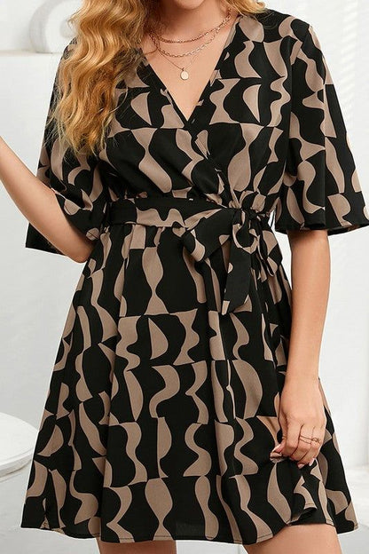 Wrap bodice belted dress us.meeeshop - 