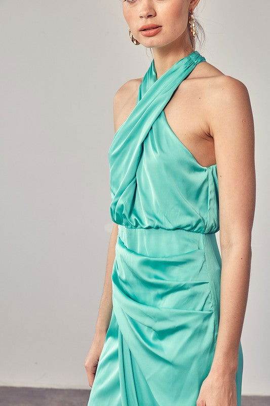 Wrap Cross Neck Dress - us.meeeshop