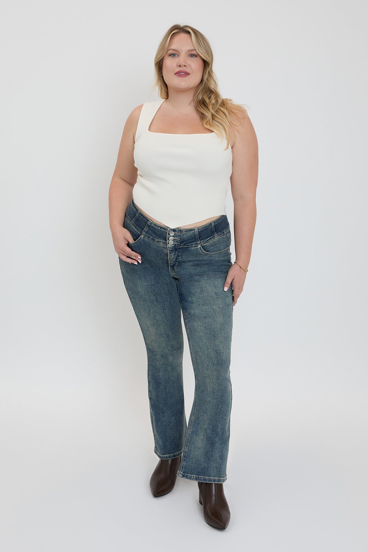 Women's plus 3-button Premium Stretch Bootcut Jeans