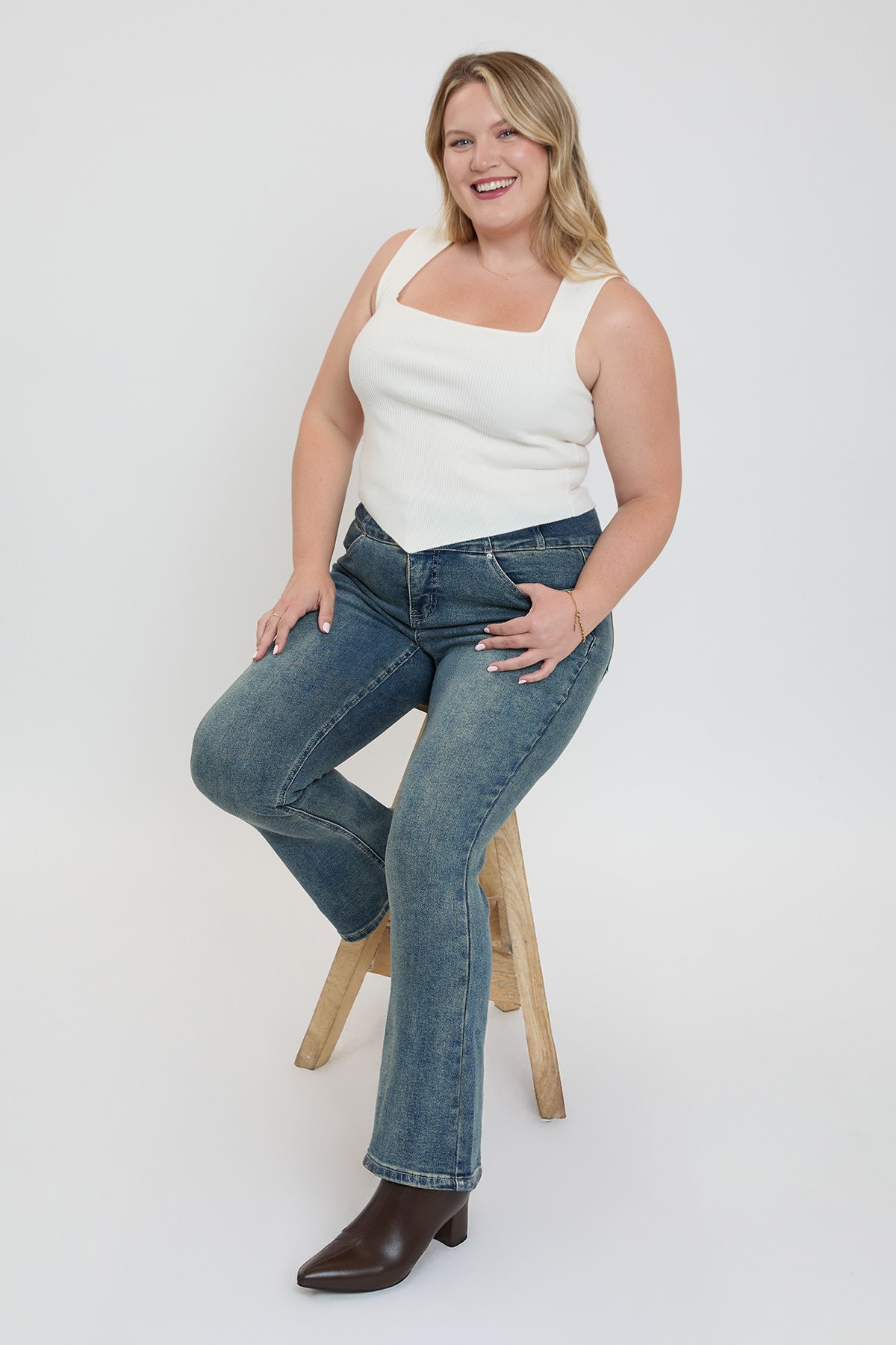 Women's plus 3-button Premium Stretch Bootcut Jeans