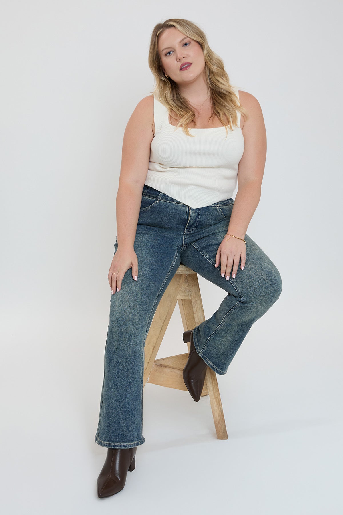 Women's plus 3-button Premium Stretch Bootcut Jeans