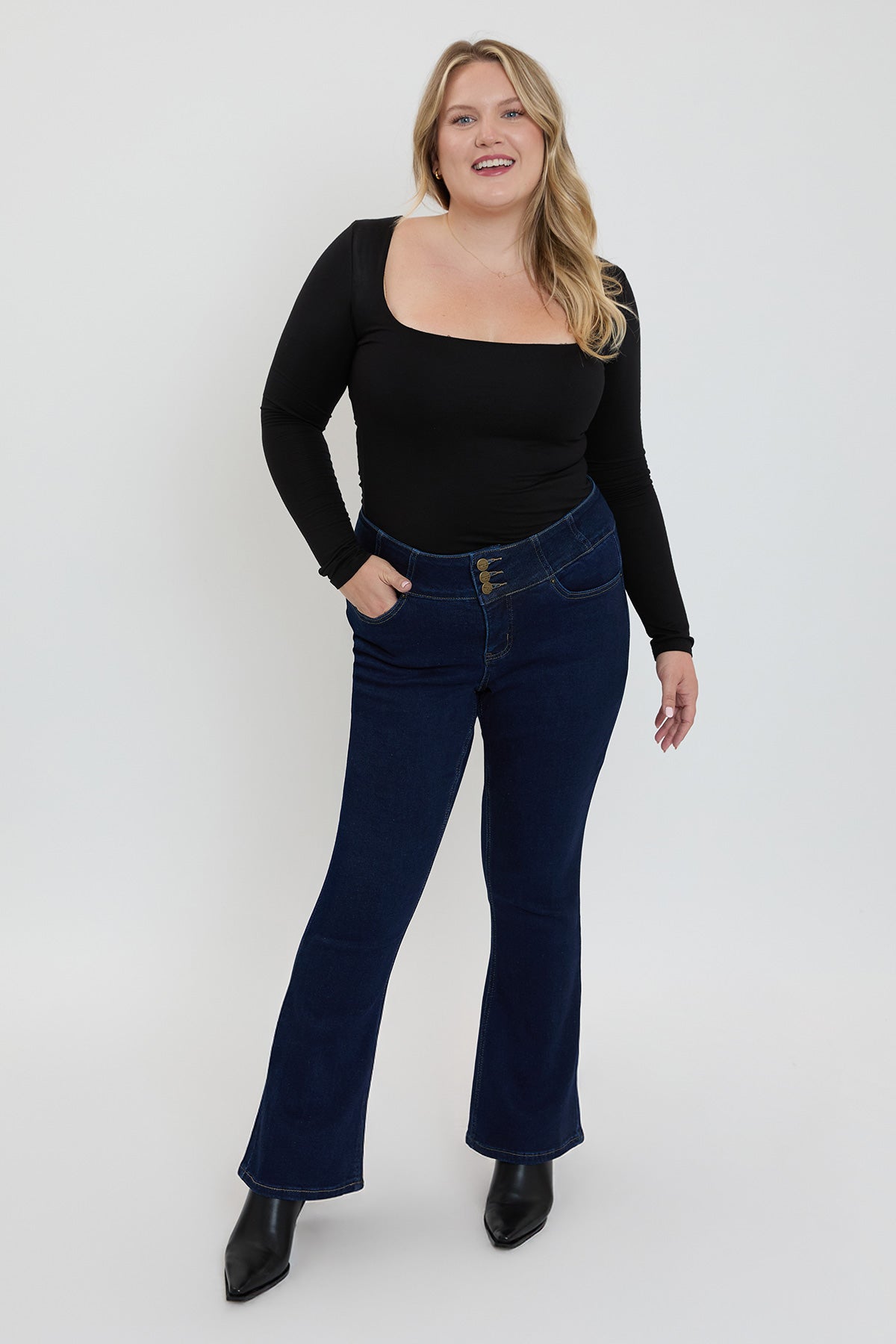 Women's plus 3-button Premium Stretch Bootcut Jeans