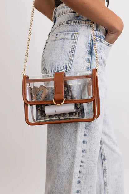 Glam Clear Stadium Bag with Gold Chain Strap