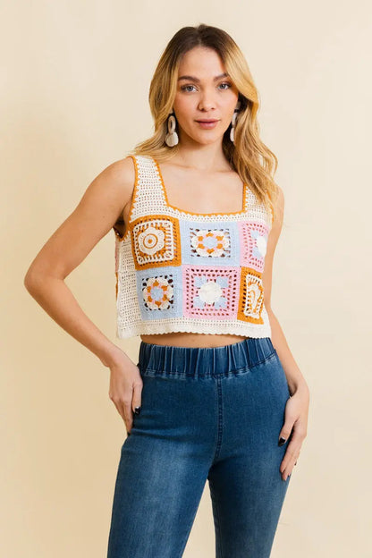 Vintage Bloom Crochet Crop Top