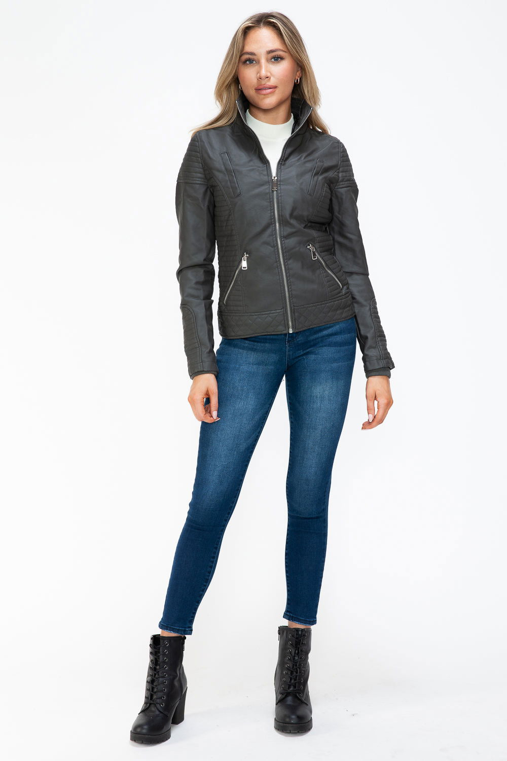 YMI Faux Layered Double-Zipper Jacket with Fuzzy Hood us.meeeshop - 