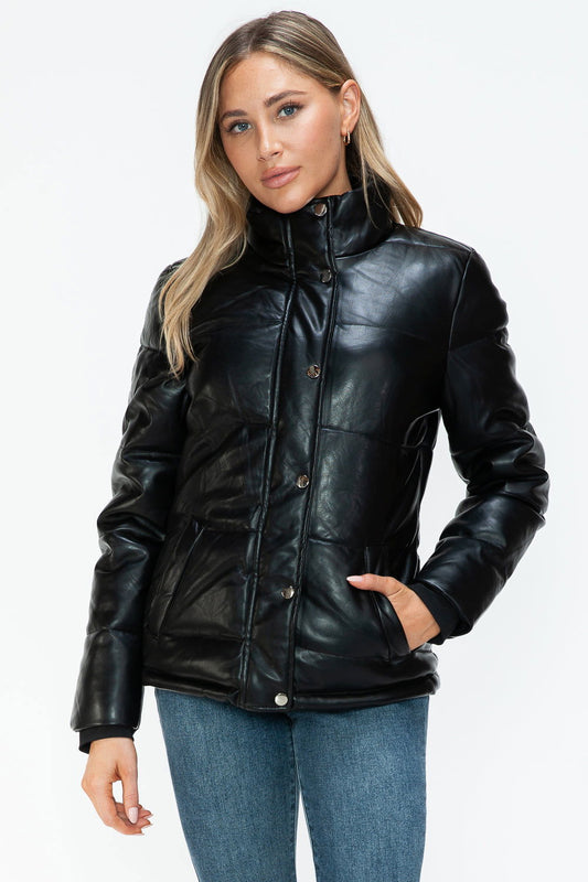 YMI Pocketed Zip Up Turtleneck Puffer Jacket In Black us.meeeshop - Coats & Jackets