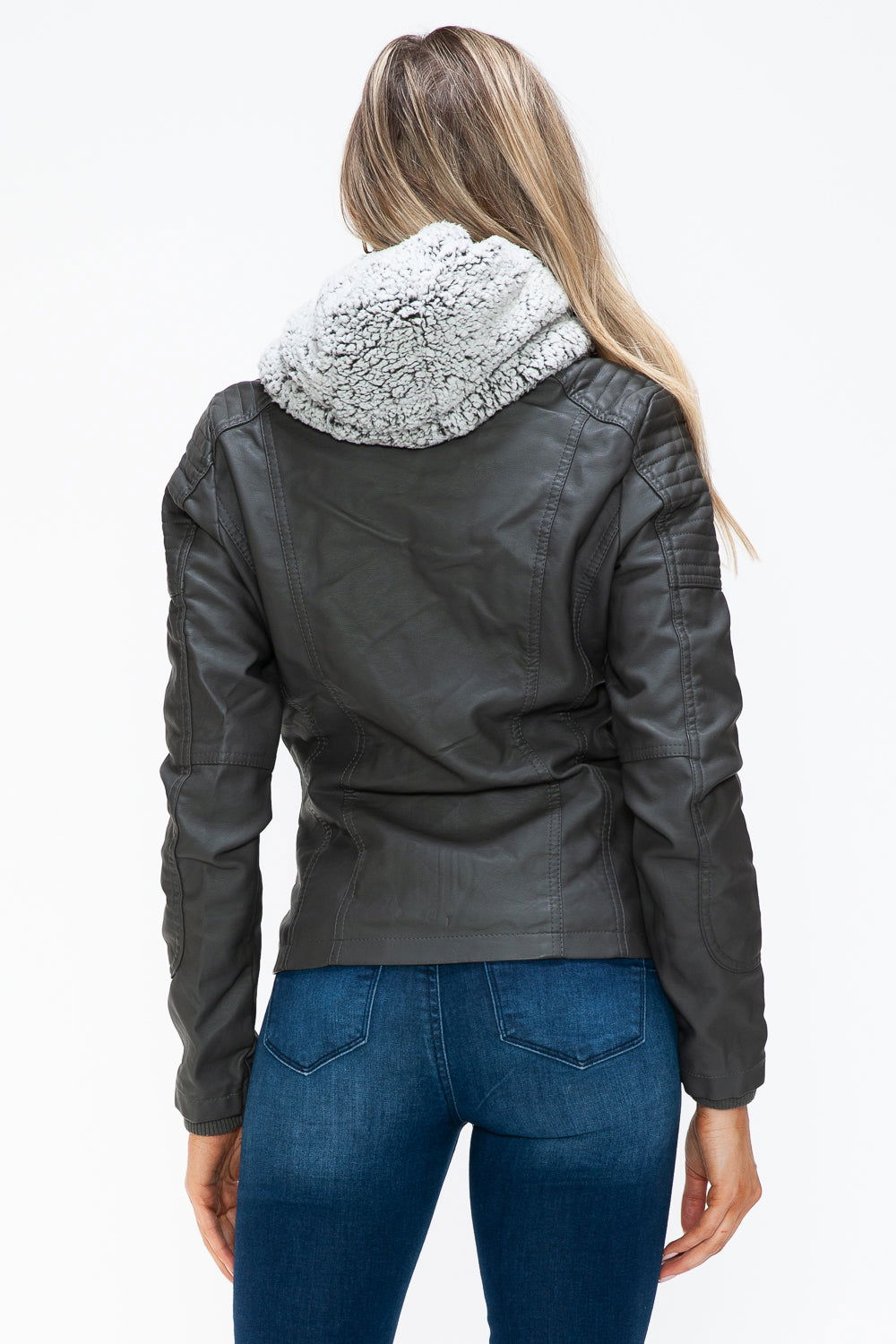 YMI Removable Faux Layered Multi-Pocket Jacket with Fuzzy Hood us.meeeshop - 