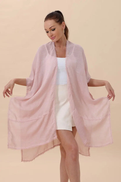 Lightweight Crochet Trim Boho Kimono Cardigan