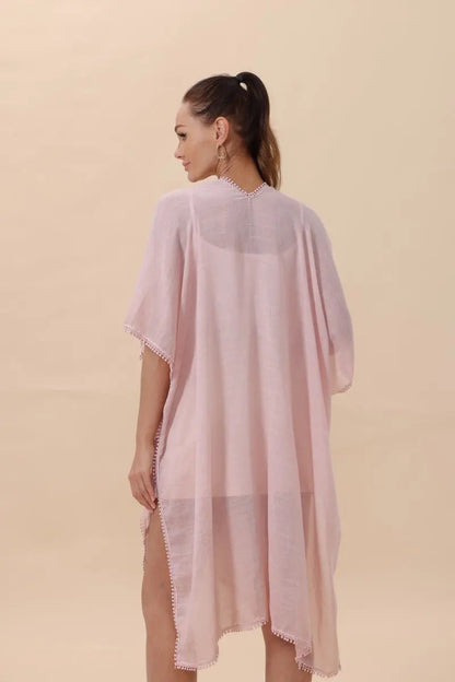 Lightweight Crochet Trim Boho Kimono Cardigan
