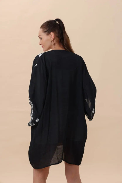 Floral Embroidered Open Front Kimono Cardigan – Lightweight